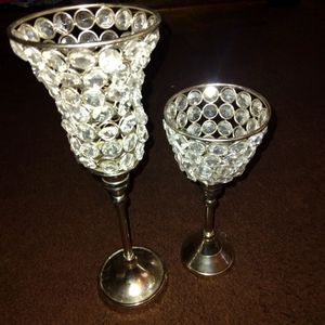 Crystal  and silver candle holder set